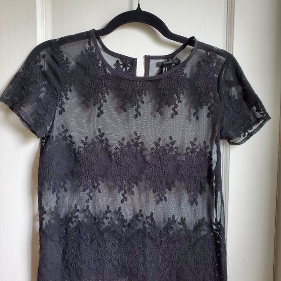 Forever 21 black embroidered mesh blouse - Picture 1 of 5